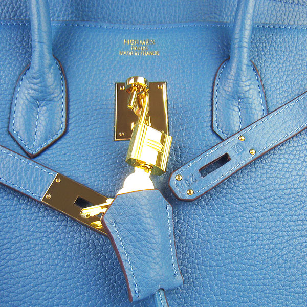 High Quality Fake Hermes Birkin 35CM Togo Leather Bag Middle Blue 6089 - Click Image to Close